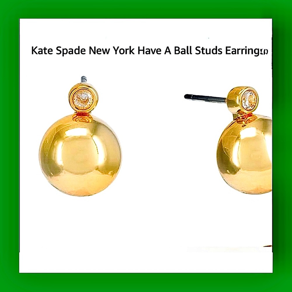 Kate Spade “ Have a Ball” Gold Tone Earrings , NWT, In Signature Box - Picture 2 of 12